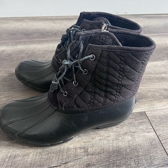 Sperry Saltwater Nylon Quilted Shaft Duck Boots Black Size 8 - Picture 3 of 11